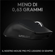 Logitech G PRO X SUPERLIGHT Mouse Gaming Wireless, Sensore HERO 25K, 25.600 DPI, Ultraleggero con 63g, Progettato ‎per eSport, 5 Pulsanti Programmabili, PC/Mac/Laptop – Nero