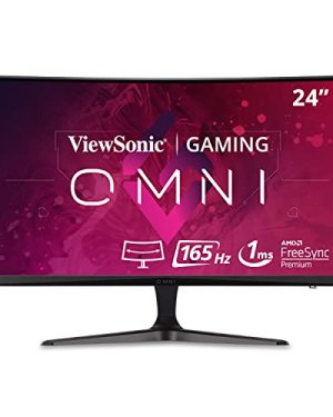VIEWSONIC Omni VX2418-C 24-inch 1080p 165Hz Curved Gaming Monitor, with 1ms Response Time, AMD FreeSync Premium, 1500R Curve, Integrated Speakers.
