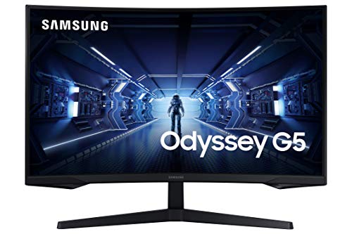 Samsung Monitor Gaming Odyssey G5, Curvo (1000R), 27”, 2560×1440 (WQHD 2K), HDR10, VA, 144 Hz,1 ms , FreeSync Premium, HDMI, Display Port, Ingresso Audio, Eye Saver Mode, Flicker Free