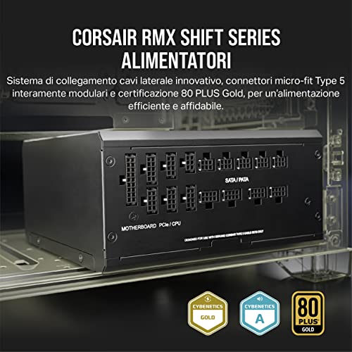 Corsair RM1200x SHIFT Alimentatore ATX Interamente Modulare – Interfaccia Modulare Laterale – Compatibilità con ATX 3.0 e PCIe 5.0 – Modalità della Ventola Zero RPM – Nero