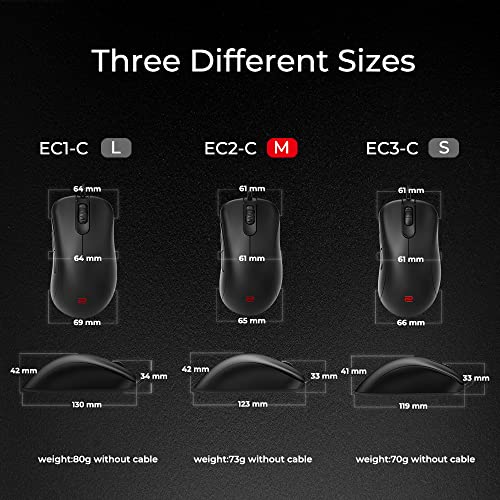 BenQ ZOWIE EC2-C Mouse ergonomico per eSports | Cavo Paracord e rotellina di scorrimento a 24 passi | Rivestimento nero opaco | Dimensioni Medio